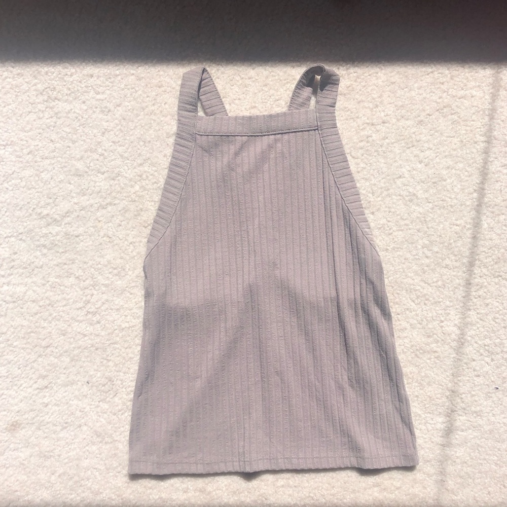 gray ribbed high neck crop top